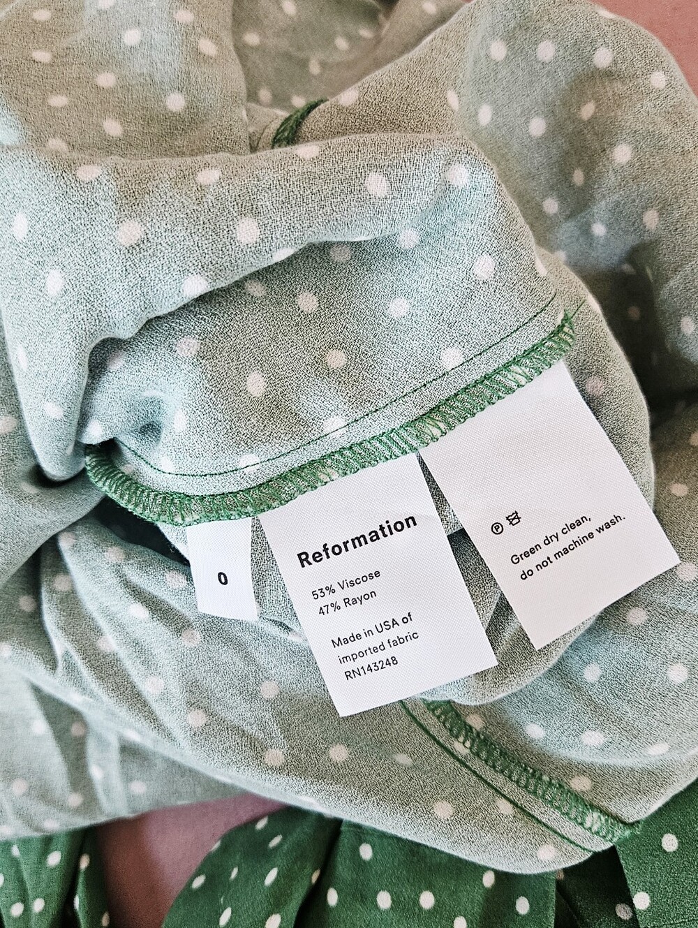 Reformation Set Green Polka-Dot Button-Front Midi Skirt And Top Size 0 - Picture 7 of 7